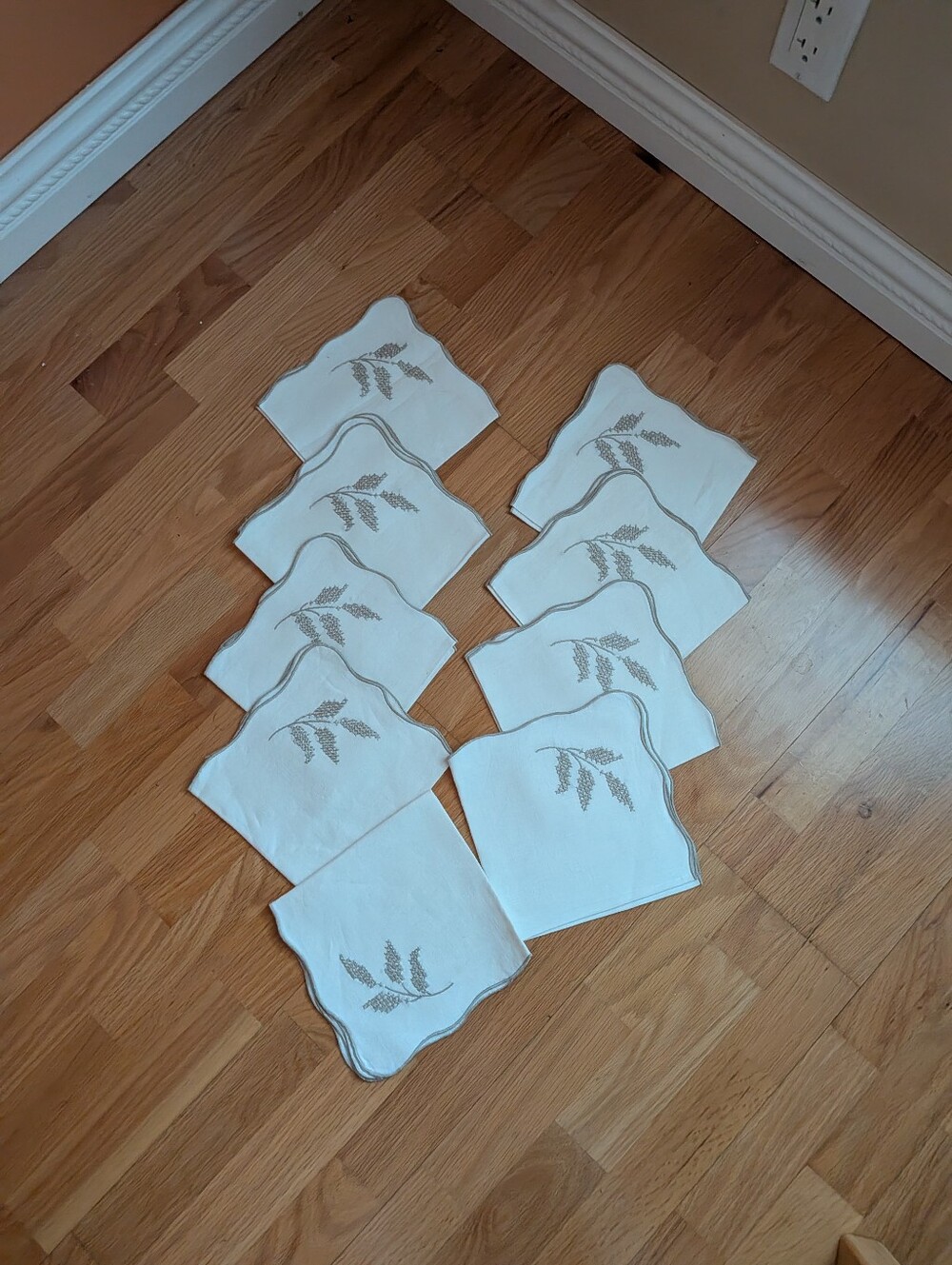 White Embroidered Wheat Napkins - Set of 9